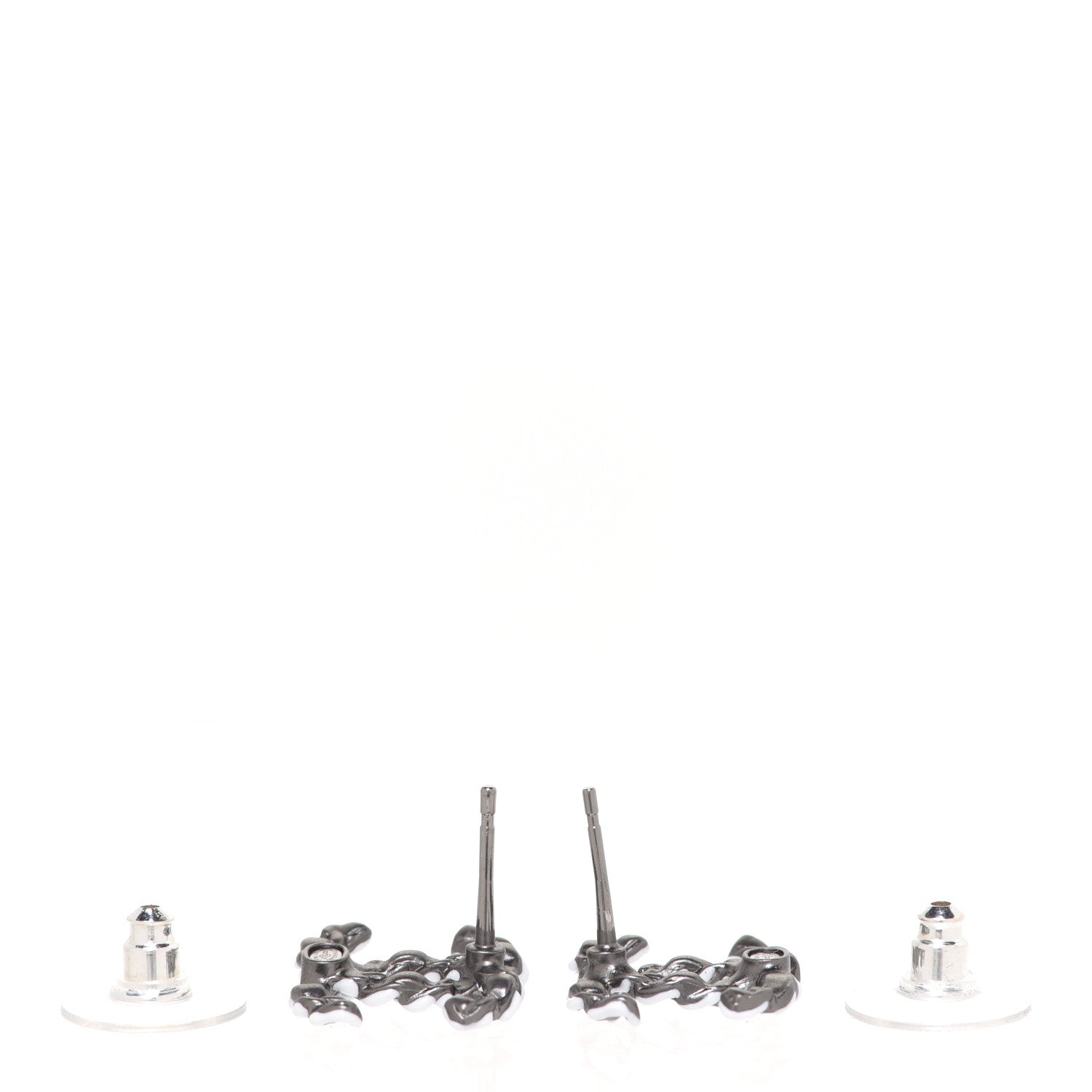 Chanel Lambskin Chain CC Earrings Silver Grey 3 of 5