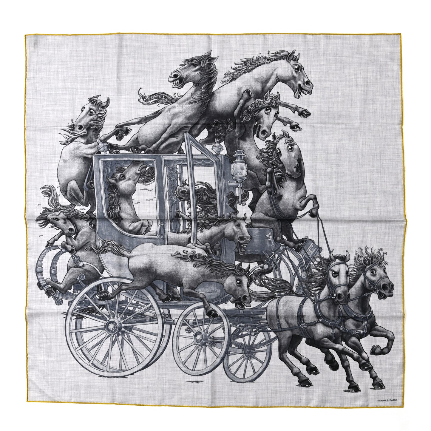 Cashmere Silk Grand Carrosse Royal Scarf 100 Gris Chine Gris Jaune
