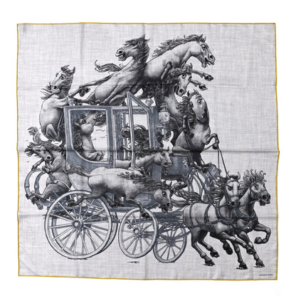 Hermes Cashmere Silk Grand Carrosse Royal Scarf 100 Gris Chine Gris Jaune 1 of 6