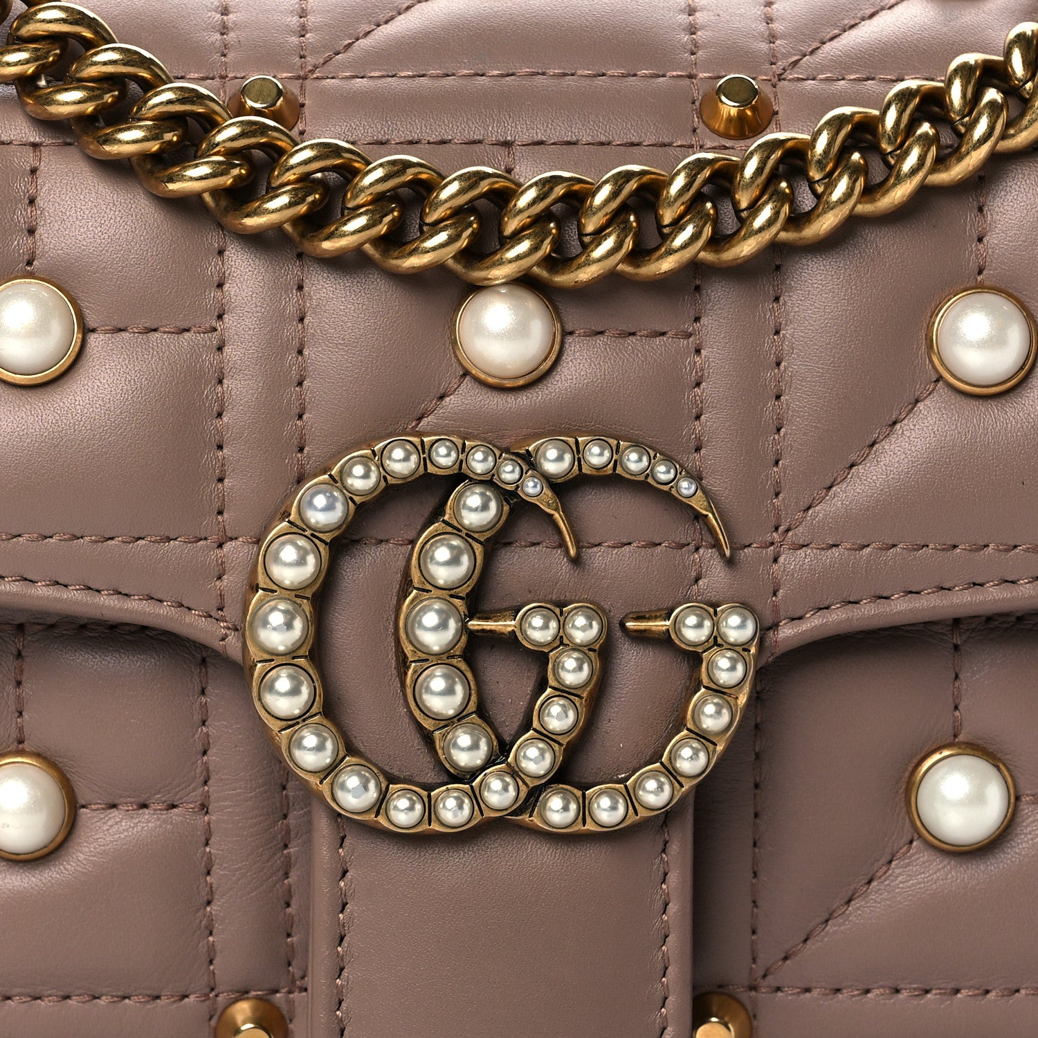Gucci Calfskin Matelasse Studded Mini Pearly GG Marmont Shoulder Bag Porcelain Rose 8 of 10