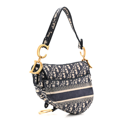 Christian Dior Oblique Embroidered Saddle Bag Blue 3 of 11
