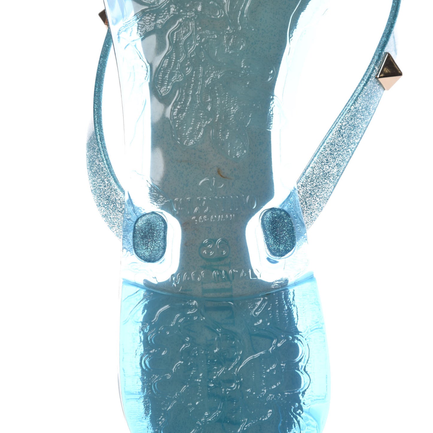 PVC Jelly Glitter Rockstud Bow Thong Sandals 36 Cerulean