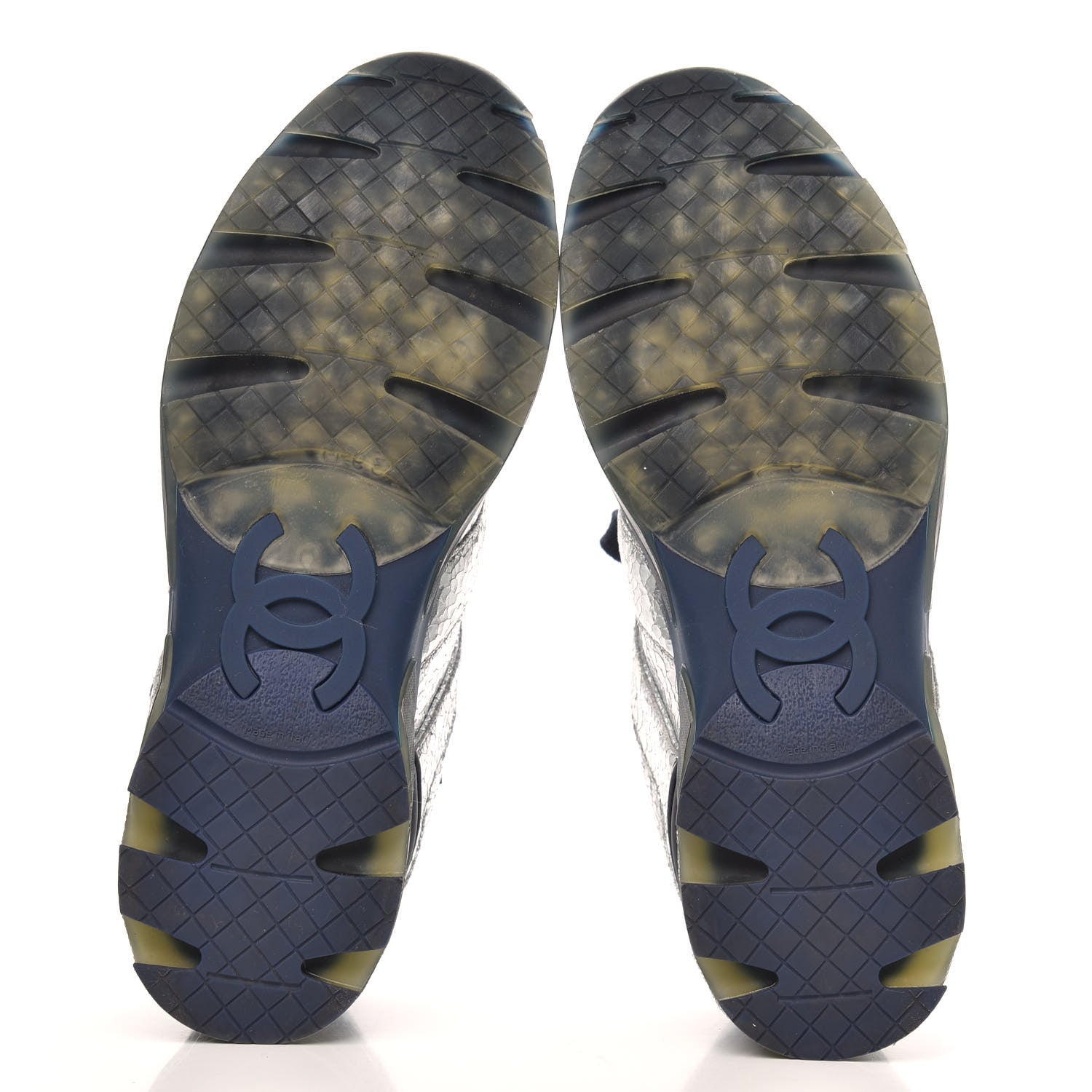 Chanel Metallic Crackled Calfskin CC Sneakers 39 Silver 5 of 9