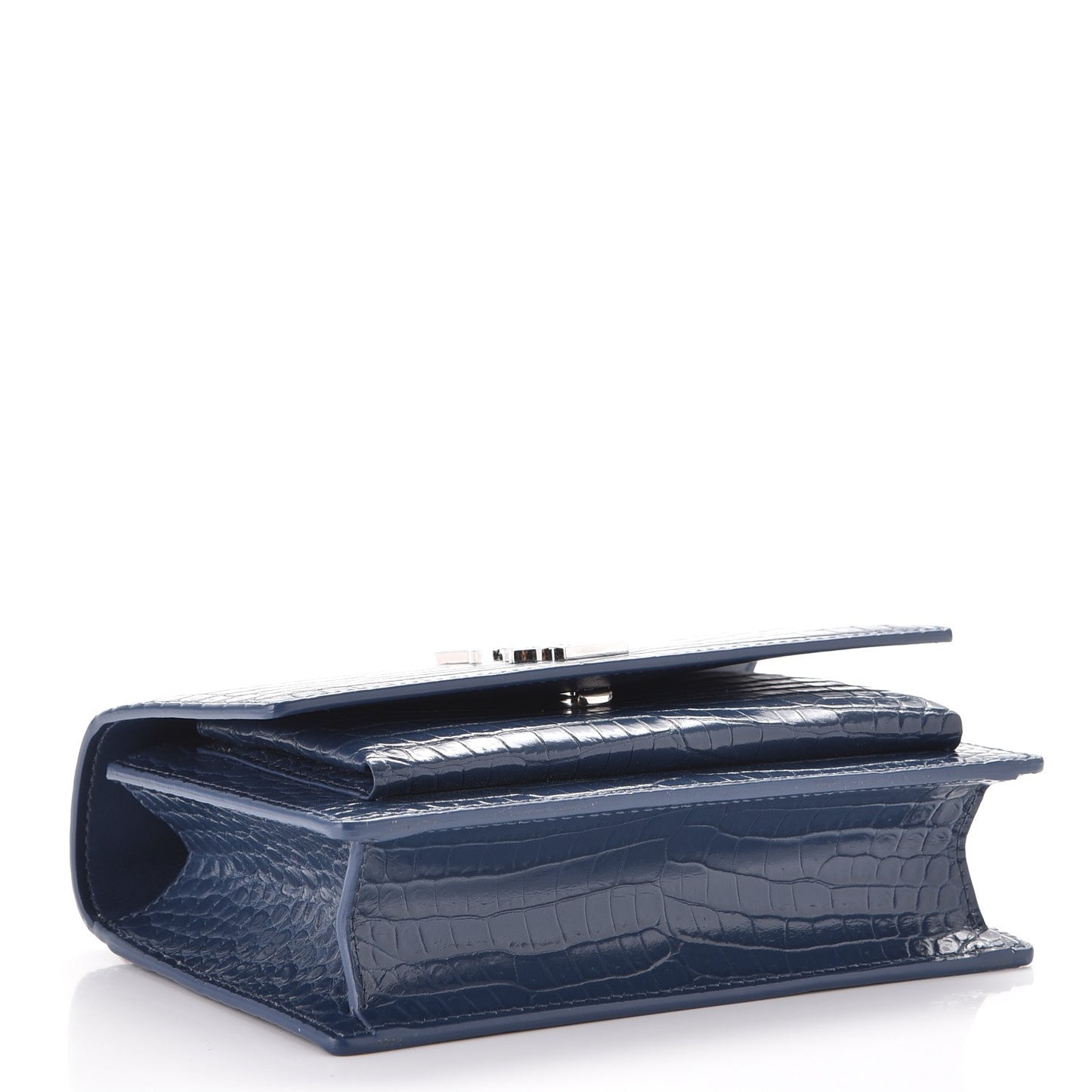 Calfskin Crocodile Embossed Monogram Sunset Chain Wallet Denim