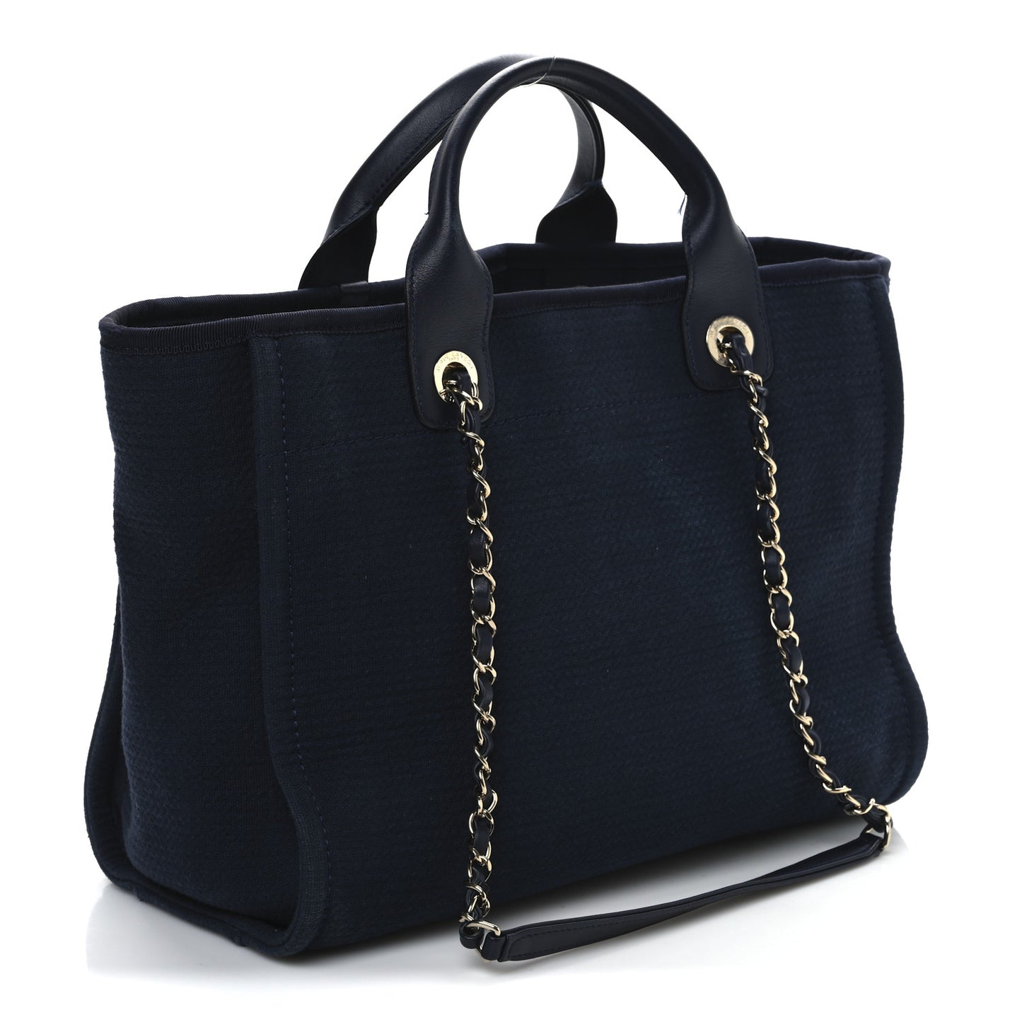 Mixed Fibers Calfskin Medium Deauville Tote Navy Blue