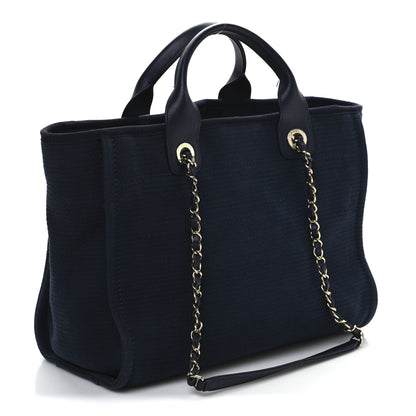 Chanel Mixed Fibers Calfskin Medium Deauville Tote Navy Blue 4 of 12