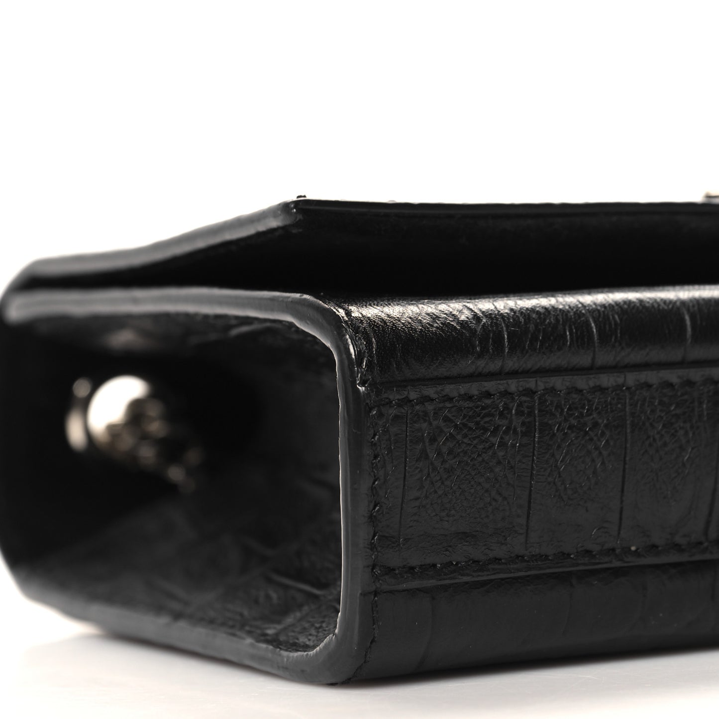 Calfskin Crocodile Embossed Small Classic Monogram Kate Tassel Satchel Black