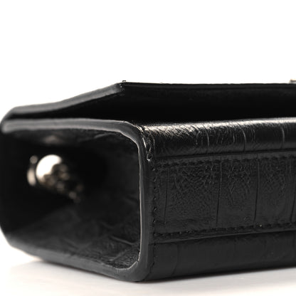 Saint Laurent Calfskin Crocodile Embossed Small Classic Monogram Kate Tassel Satchel Black 9 of 10