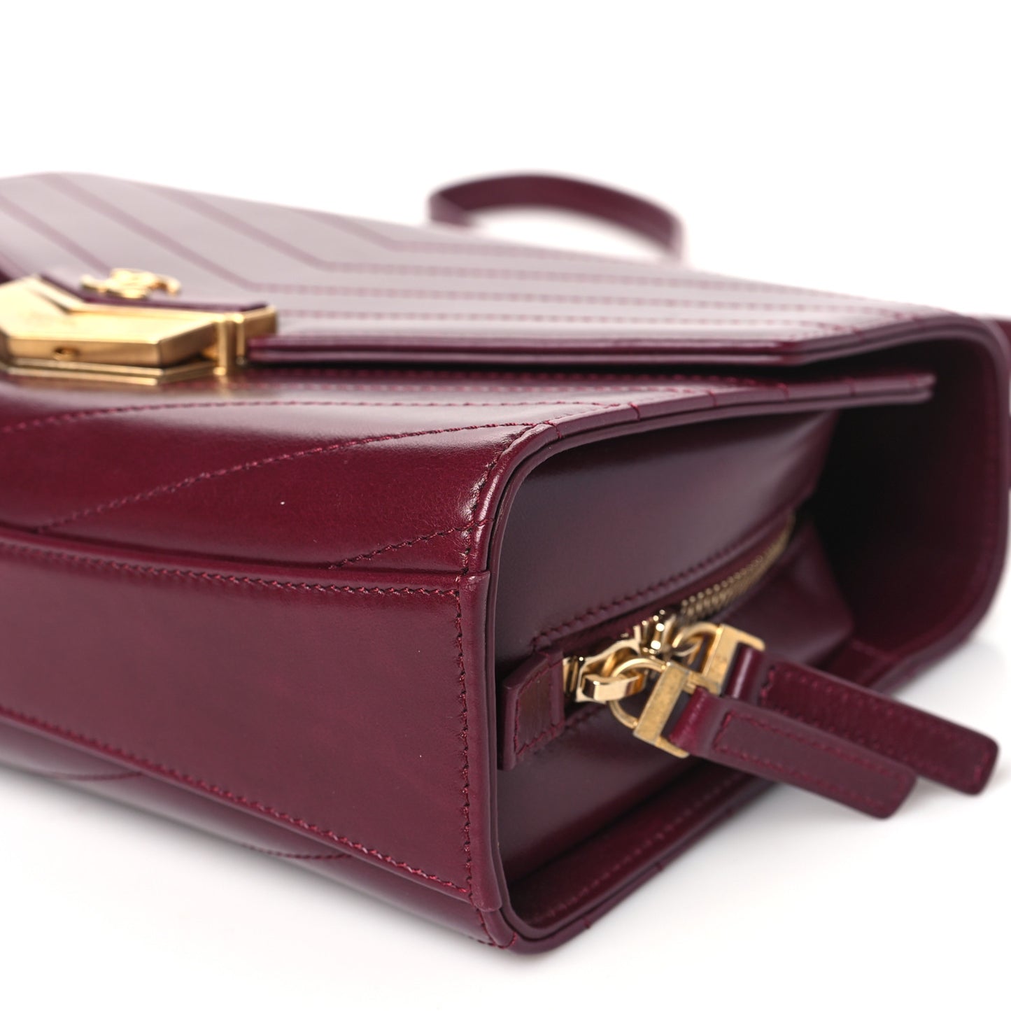 Calfskin Chevron Quilted Medal Flap Burgundy