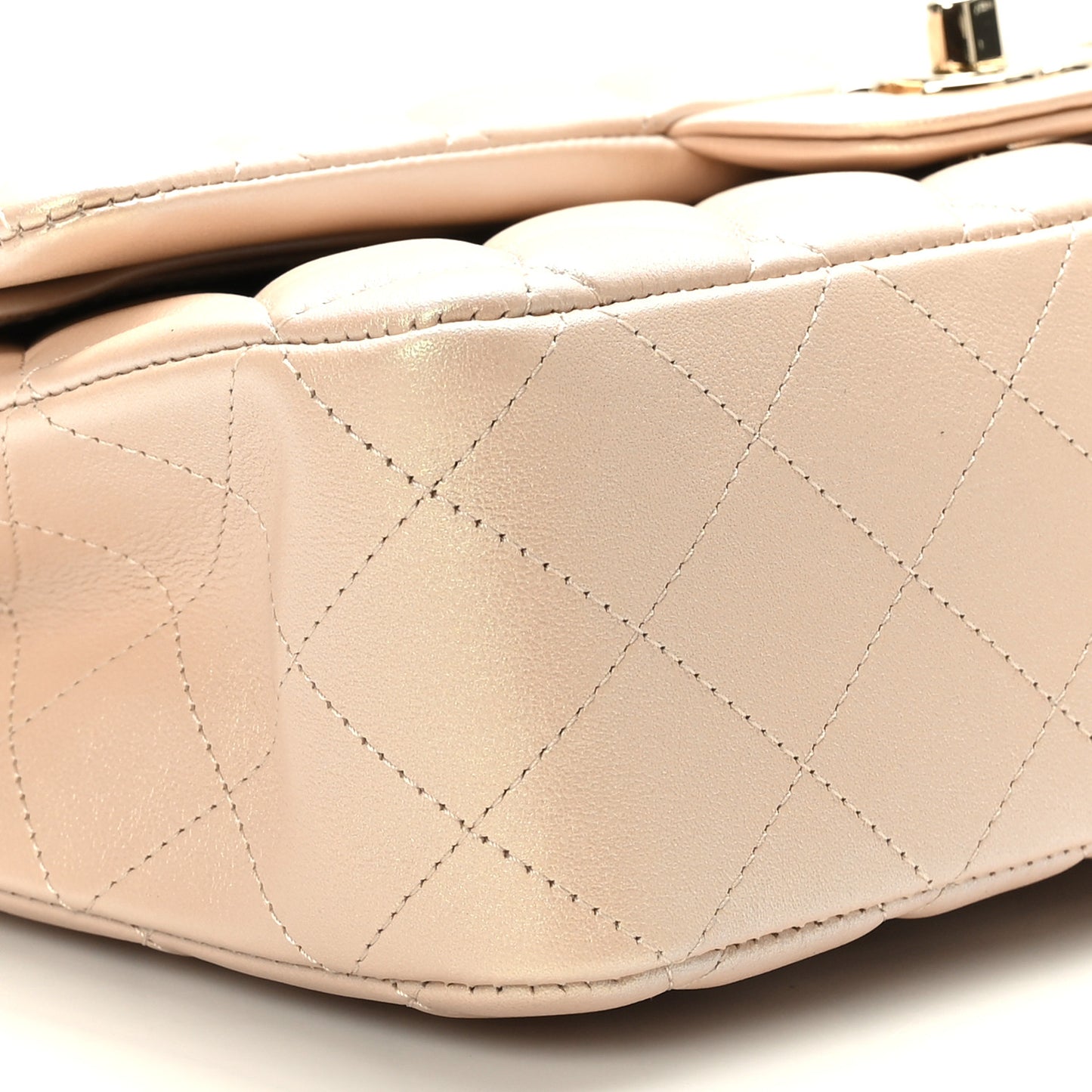 Iridescent Calfskin Quilted Medium Double Flap Beige