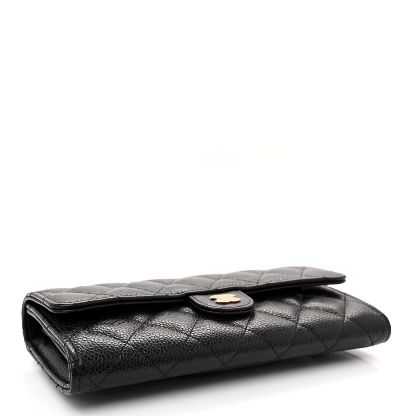 Caviar Quilted Large Gusset Flap Wallet Black