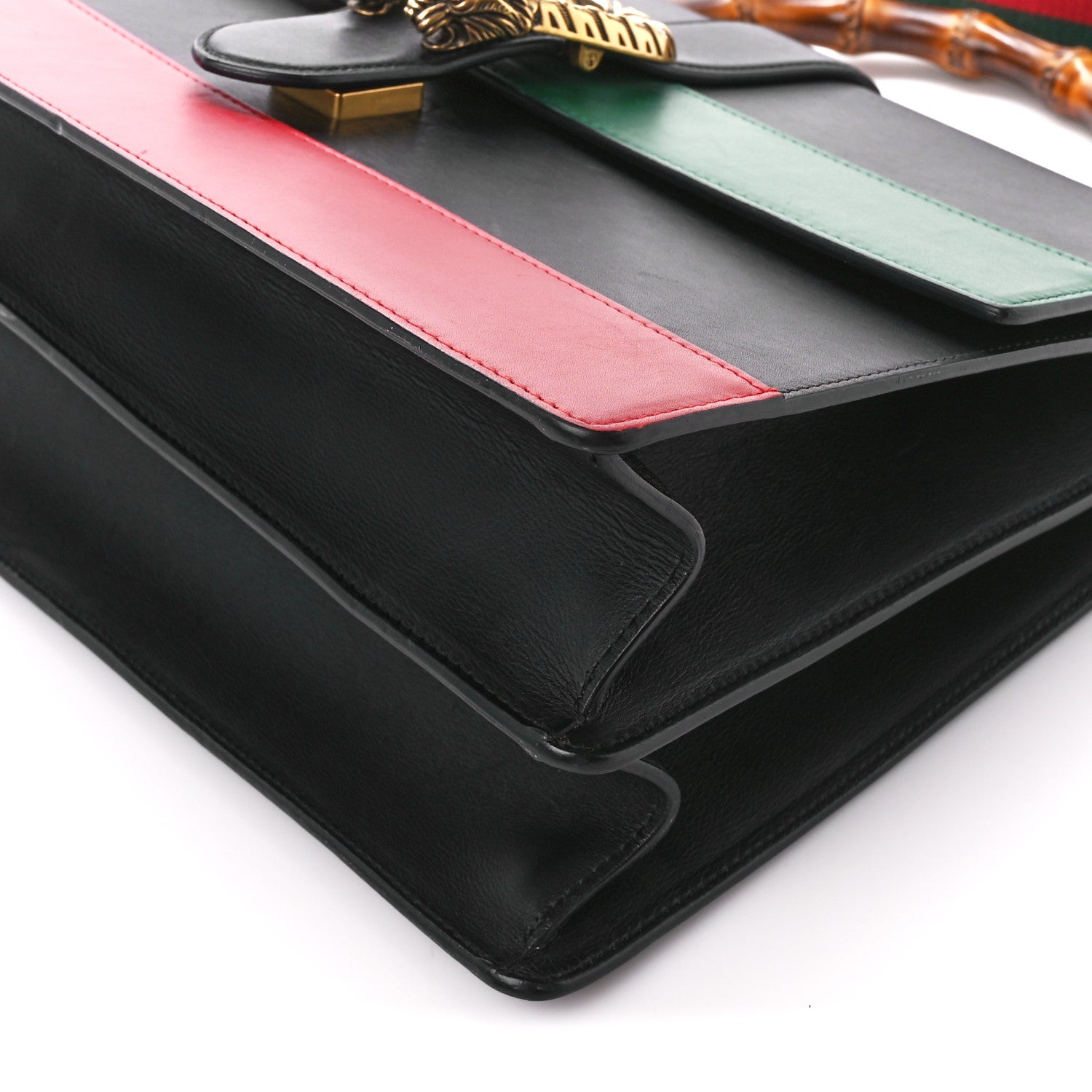 Gucci Calfskin Bamboo Web Large Dionysus Top Handle Bag Black Bright Evergreen Hibiscus Red 12 of 20