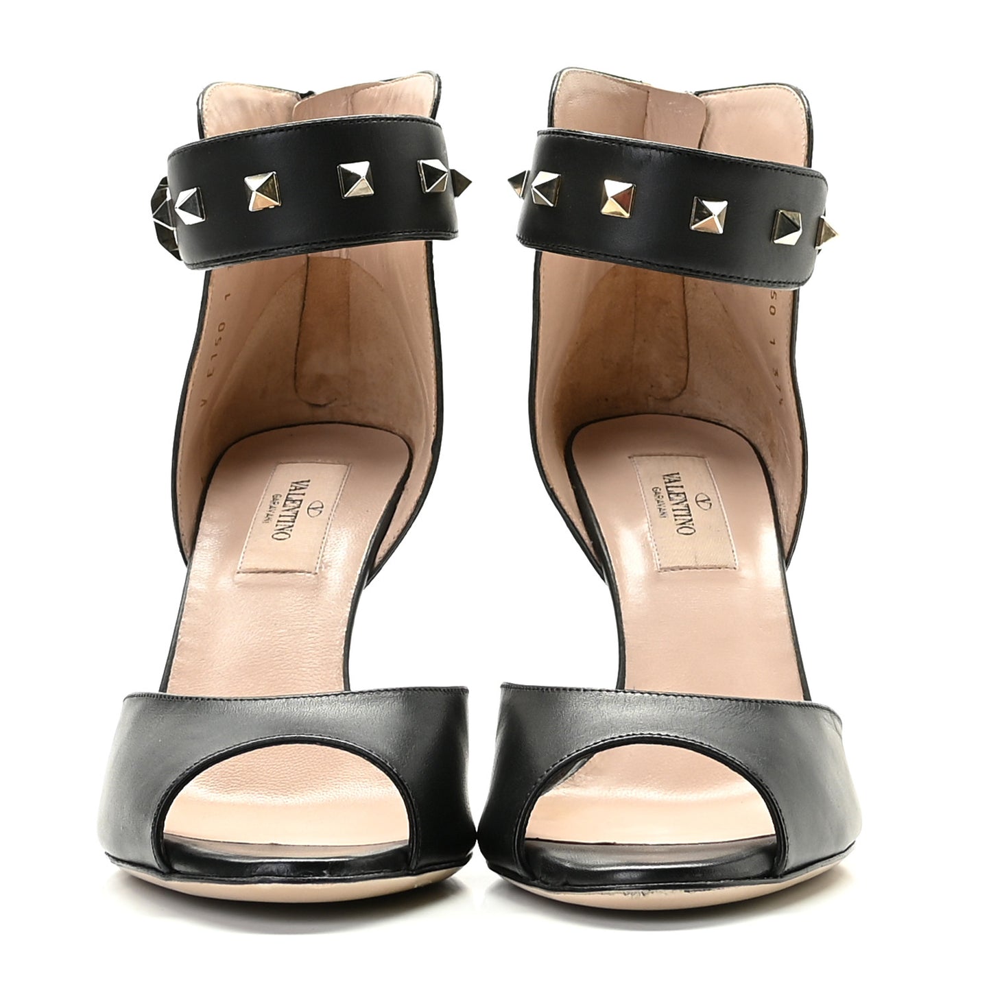 Calfskin Rockstud Ankle Strap Sandals 37.5 Black