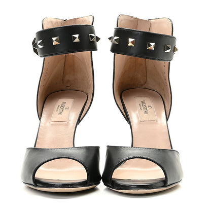 Valentino Garavani Calfskin Rockstud Ankle Strap Sandals 37.5 Black 3 of 14