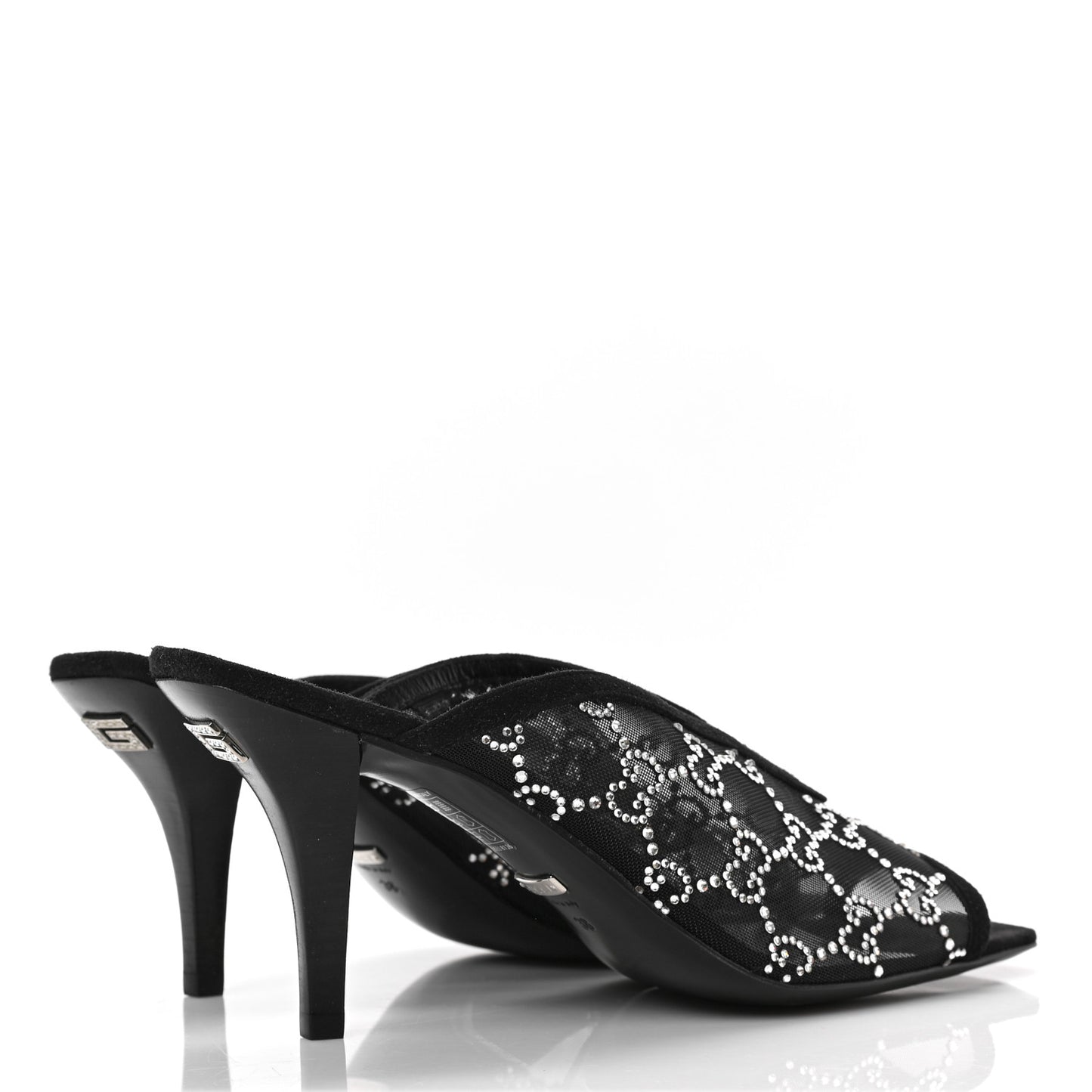 Tela Retino Kid Scamosciato Crystal GG Monogram Square G 95mm Slide Sandals 38 Black