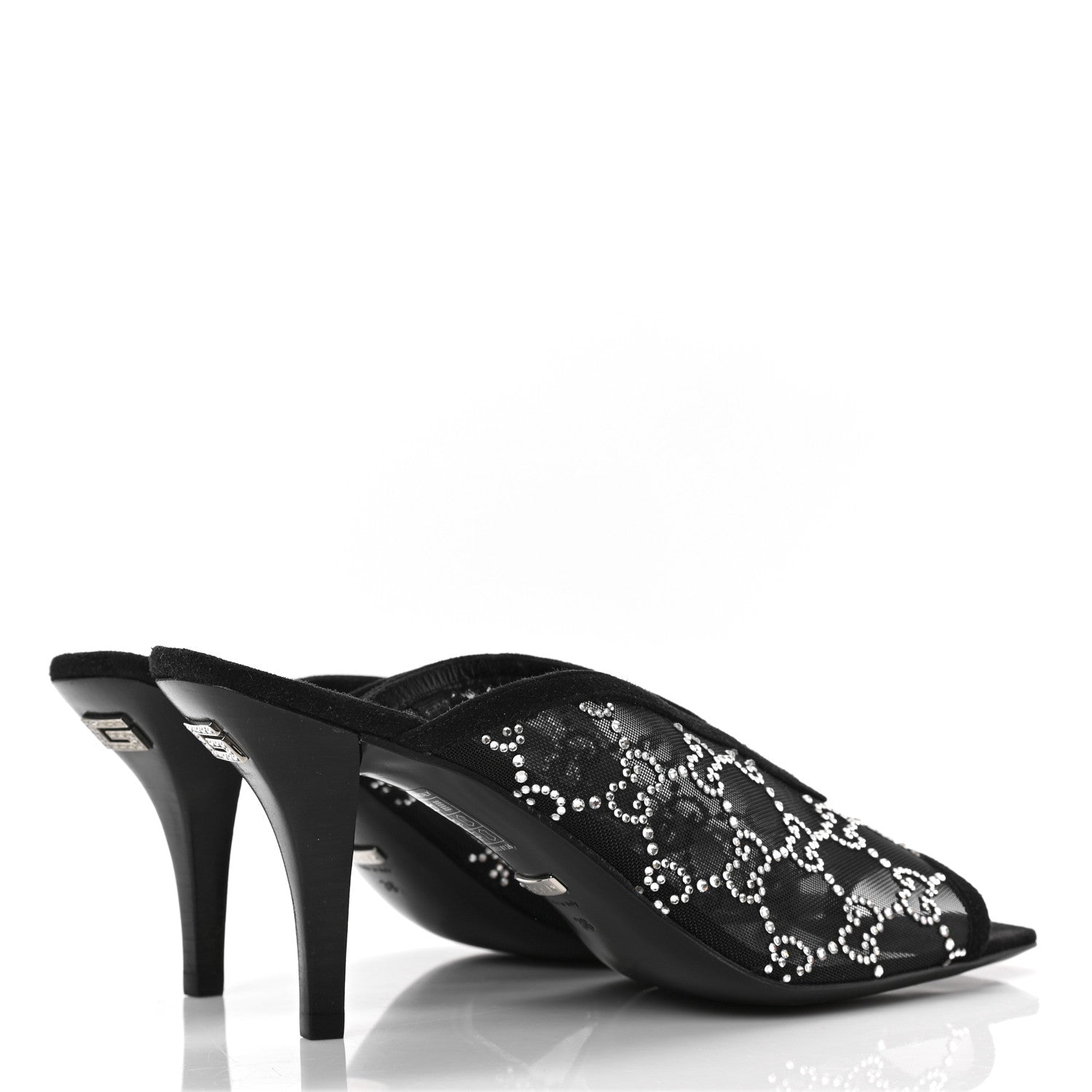 Gucci Tela Retino Kid Scamosciato Crystal GG Monogram Square G 95mm Slide Sandals 38 Black 4 of 8