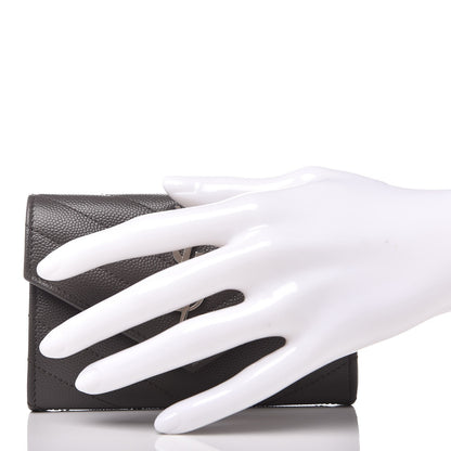 Saint Laurent Grain De Poudre Matelasse Chevron Small Monogram Envelope Wallet Earth 2 of 8