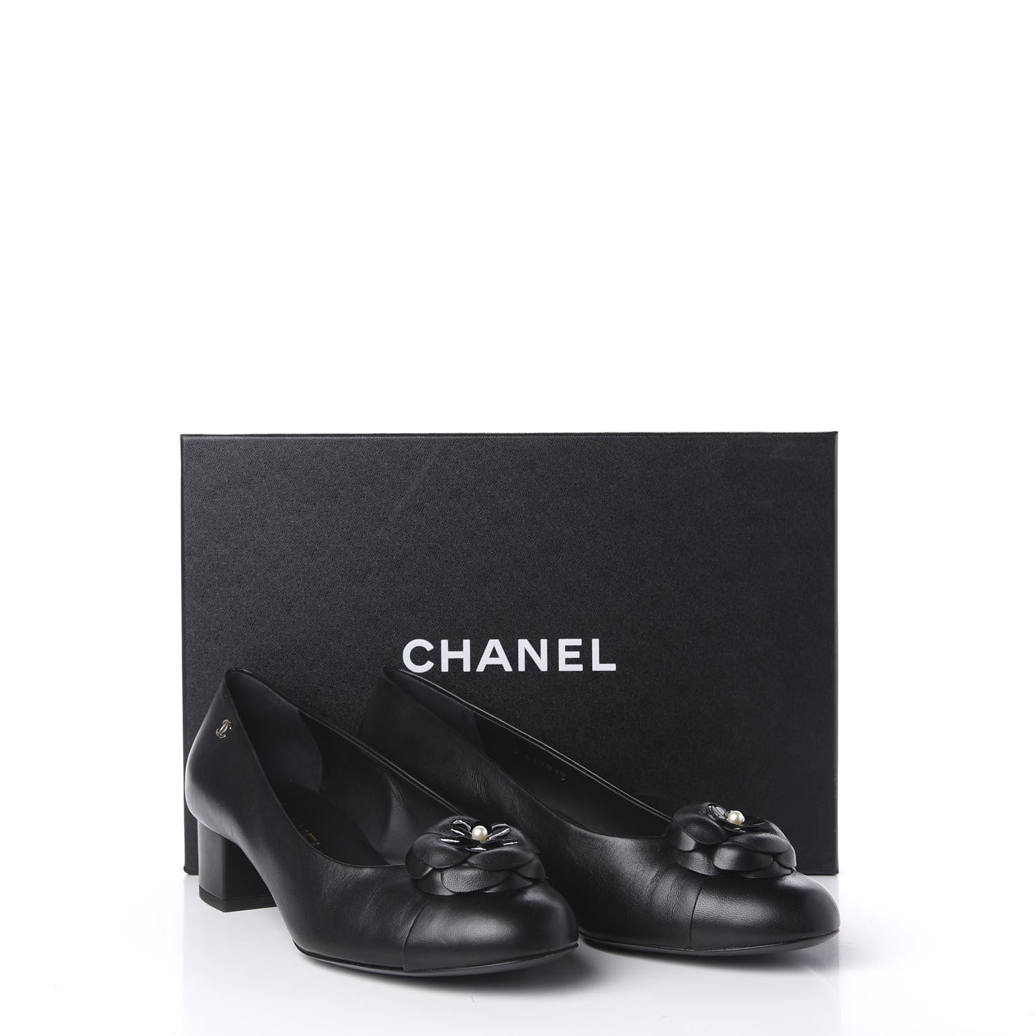 Chanel Lambskin Pearl Camellia Cap Toe Pumps 38.5 Black 11 of 11