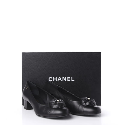 Chanel Lambskin Pearl Camellia Cap Toe Pumps 38.5 Black 11 of 11