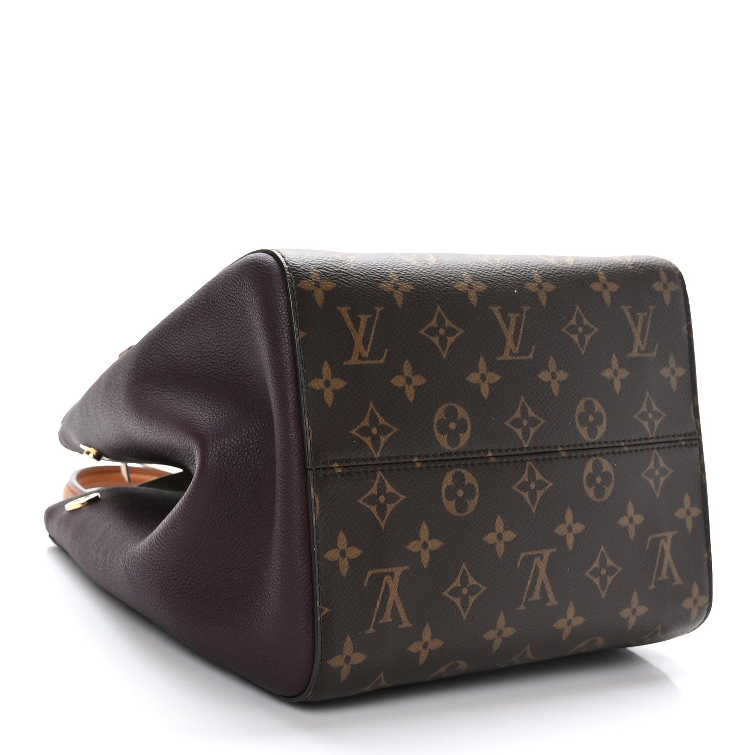 Louis Vuitton Calfskin Monogram Fold Tote MM Black Wine Cream 4 of 7
