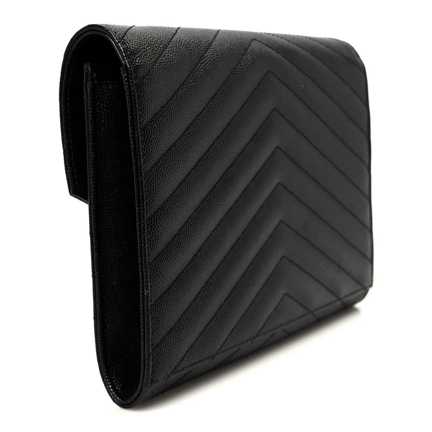 Saint Laurent Grain De Poudre Matelasse Chevron Monogram Cassandre Flap Pouch Black 3 of 9
