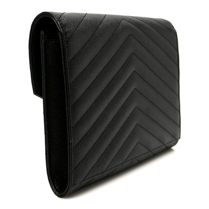Saint Laurent Grain De Poudre Matelasse Chevron Monogram Cassandre Flap Pouch Black 3 of 9