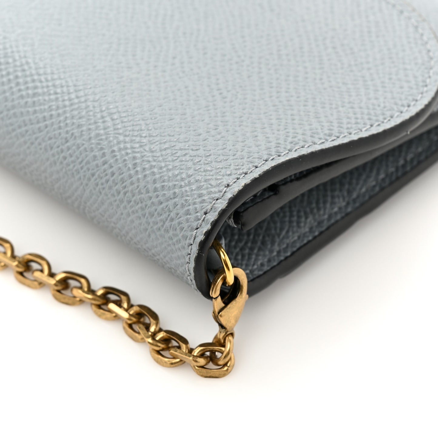 Grained Calfskin Saddle Chain Wallet Pouch Grey Stone
