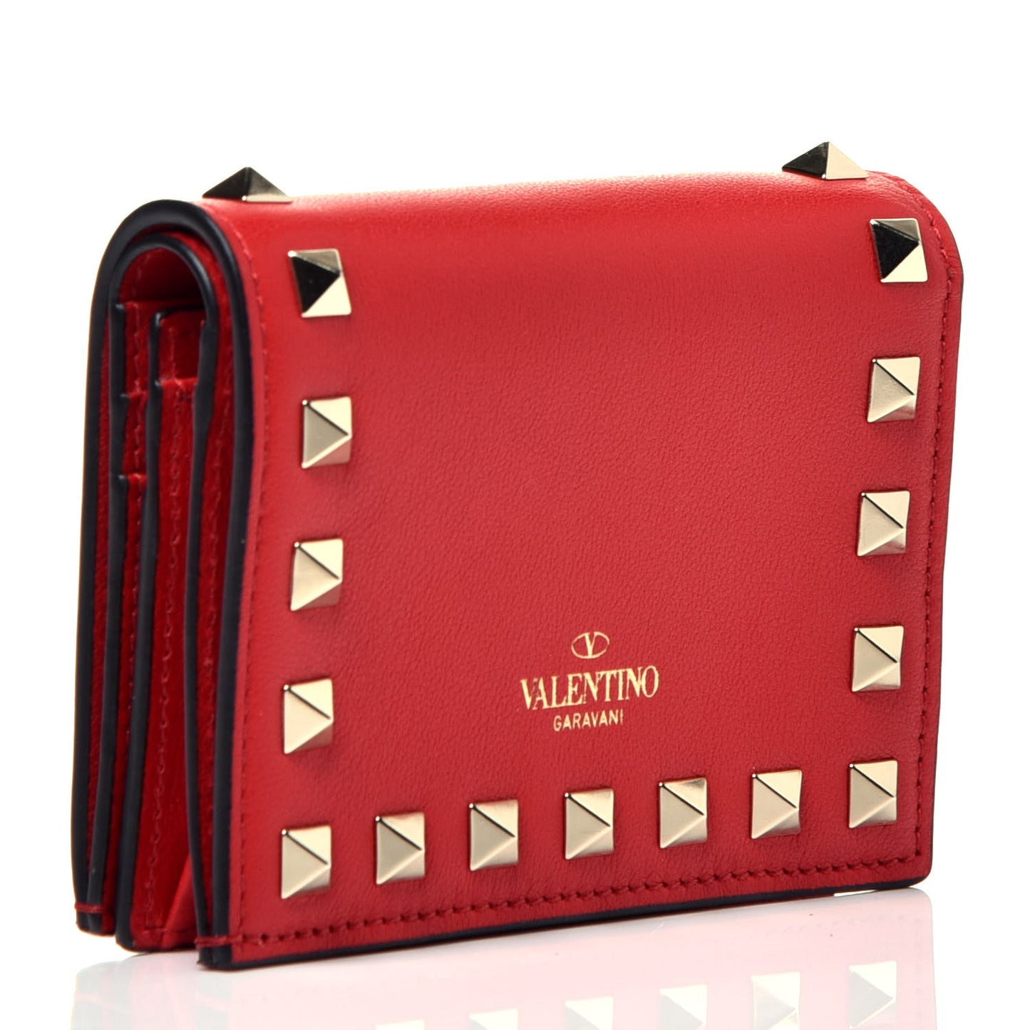 Calfskin Rockstud French Flap Wallet Rouge Pur