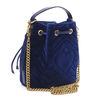 Gucci Velvet Matelasse GG Marmont Bucket Bag Cobalt Blue 3 of 12