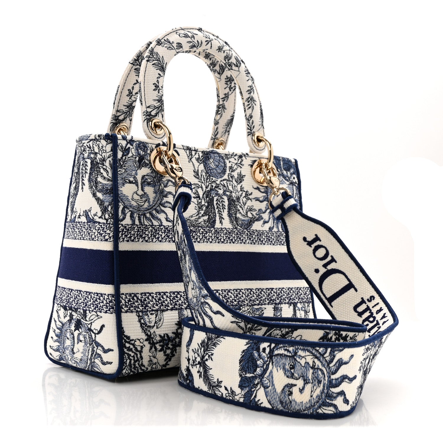 Christian Dior Canvas Embroidered Toile De Jouy Soleil Medium Lady D-Lite Blue 2 of 11