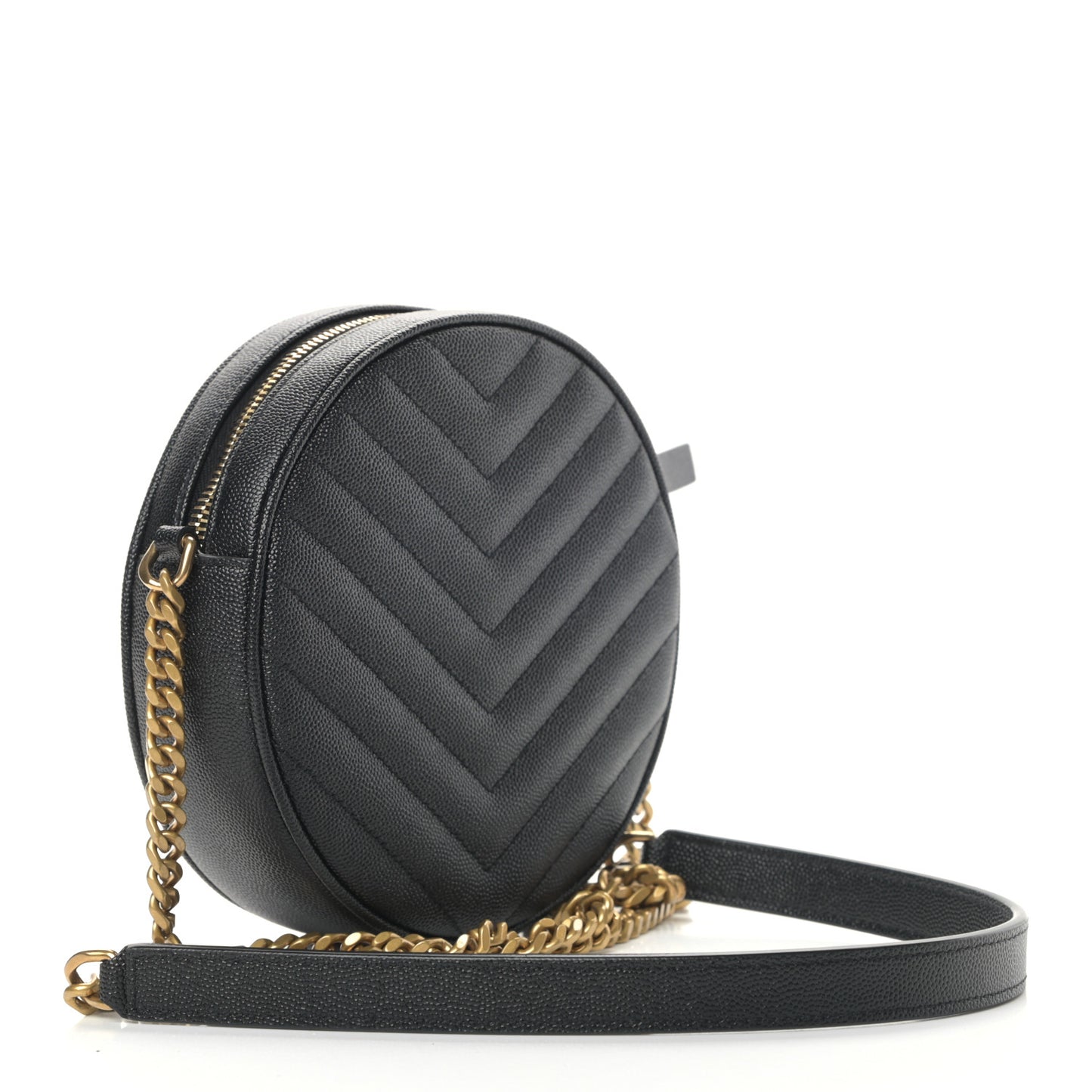 Grain De Poudre Matelasse Chevron Quilted Round Vinyle Camera Bag Black