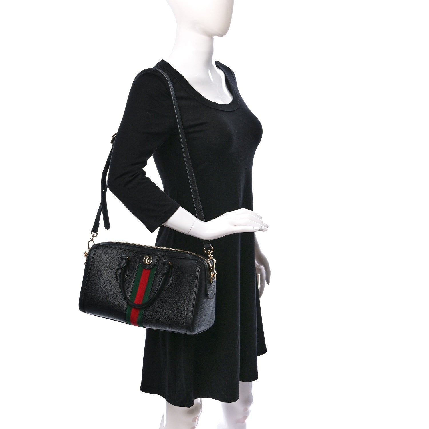 Gucci Textured Dollar Calfskin Web Medium Ophidia Boston Black 2 of 9