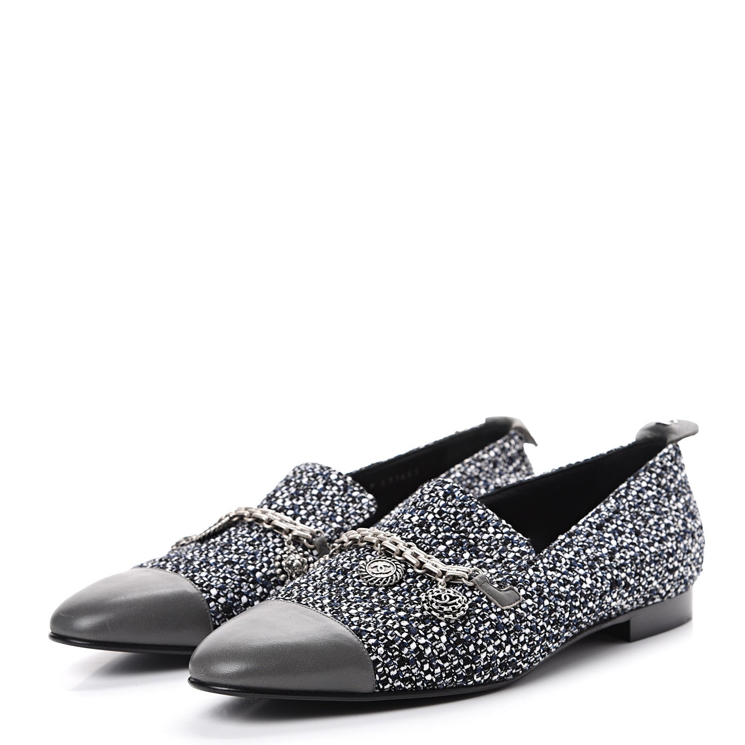 Chanel Tweed Lambskin Cap Toe Charm Loafers 42 Black Multicolor 3 of 7