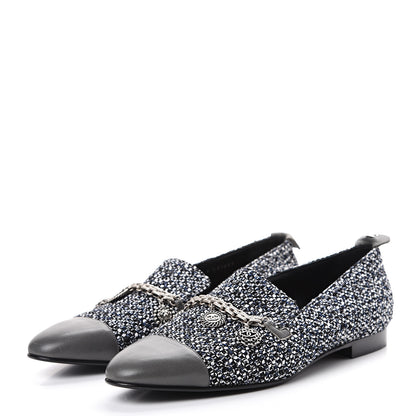 Chanel Tweed Lambskin Cap Toe Charm Loafers 42 Black Multicolor 3 of 7