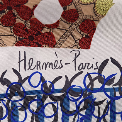 Hermes Silk La Maizeon Des Oiseaux Parleurs Scarf 90 White Blue Jean Vert 4 of 4