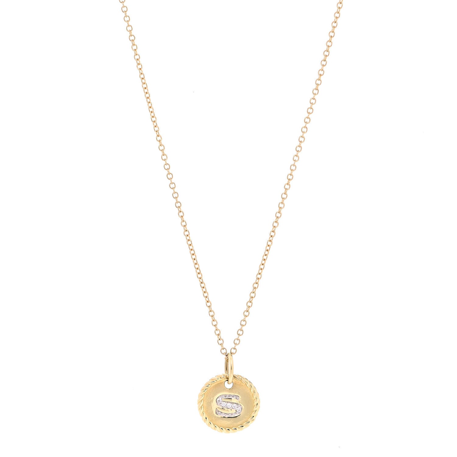 David Yurman 18K Yellow Gold Diamond Initial S Charm Necklace 1 of 5
