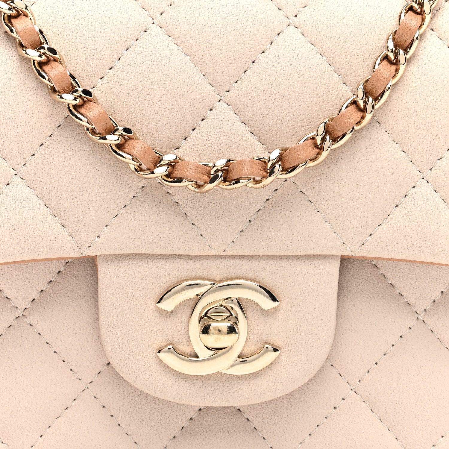 Chanel Lambskin Quilted Bi-Color Mini Top Handle Rectangular Flap Ecru Dark Beige 8 of 10