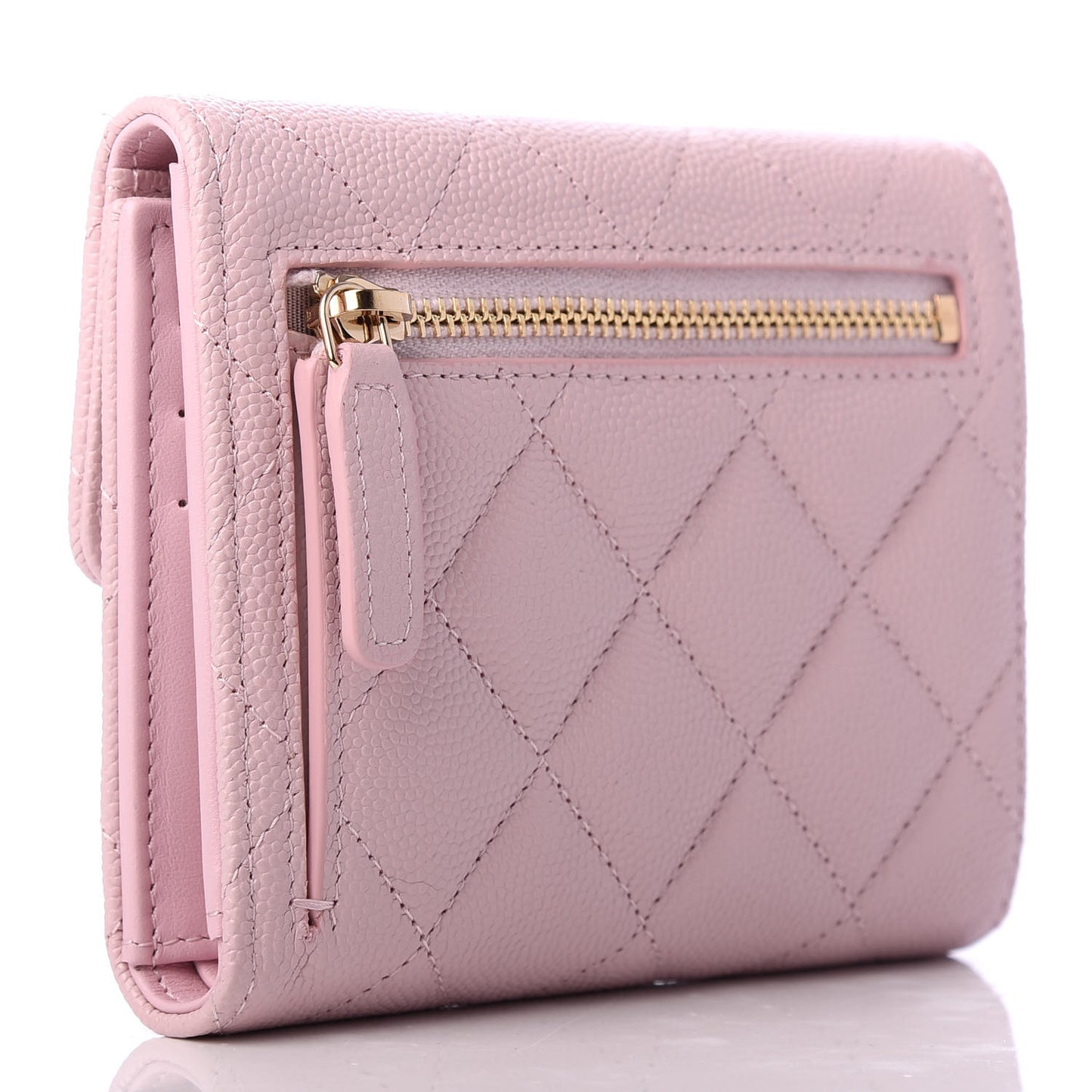 Caviar Quilted Compact Flap Wallet Light Pink