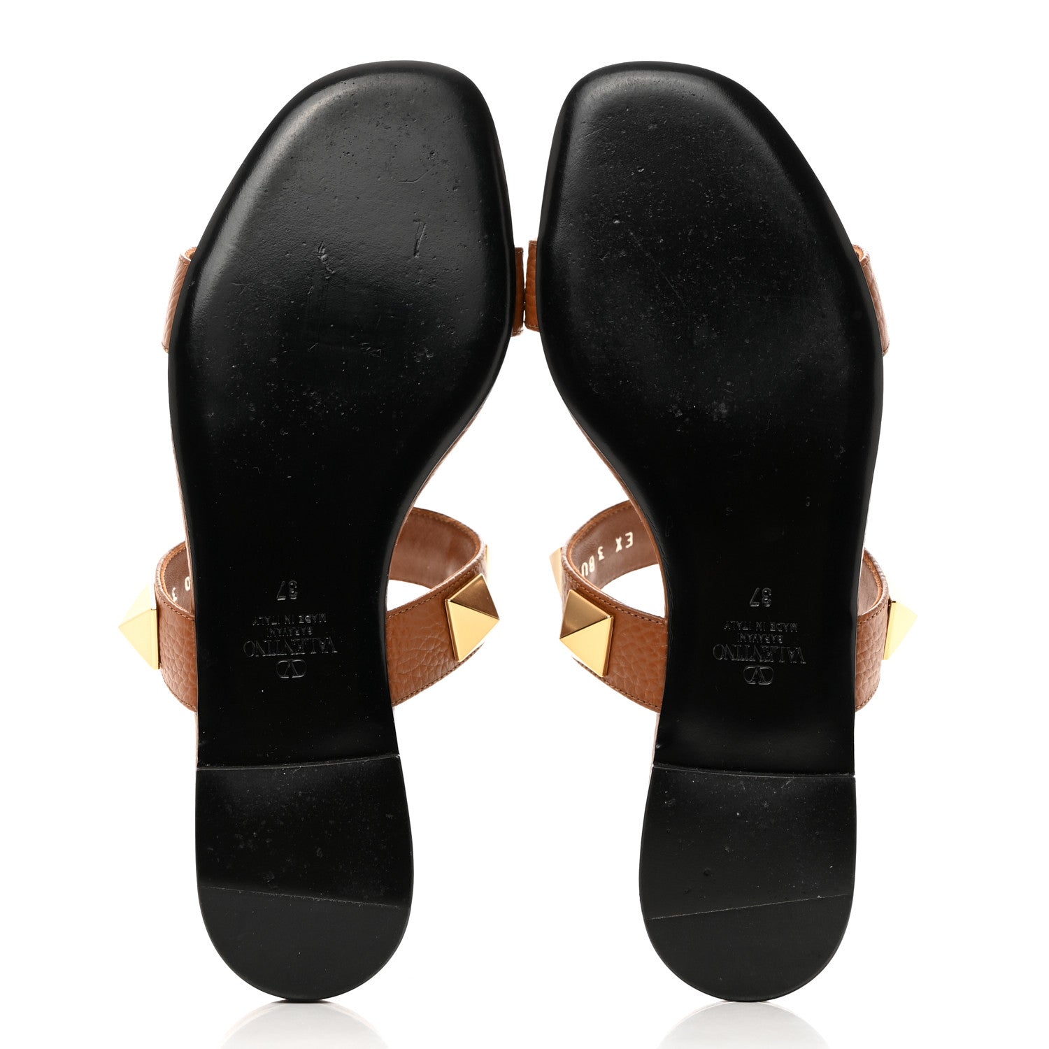 Valentino Garavani VALENTINO GARAVANI Calfskin Roman Stud Flat Slide Sandals 37 Saddle Brown 5 of 8