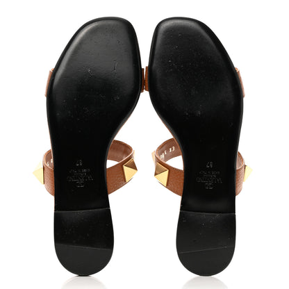 Valentino Garavani VALENTINO GARAVANI Calfskin Roman Stud Flat Slide Sandals 37 Saddle Brown 5 of 8