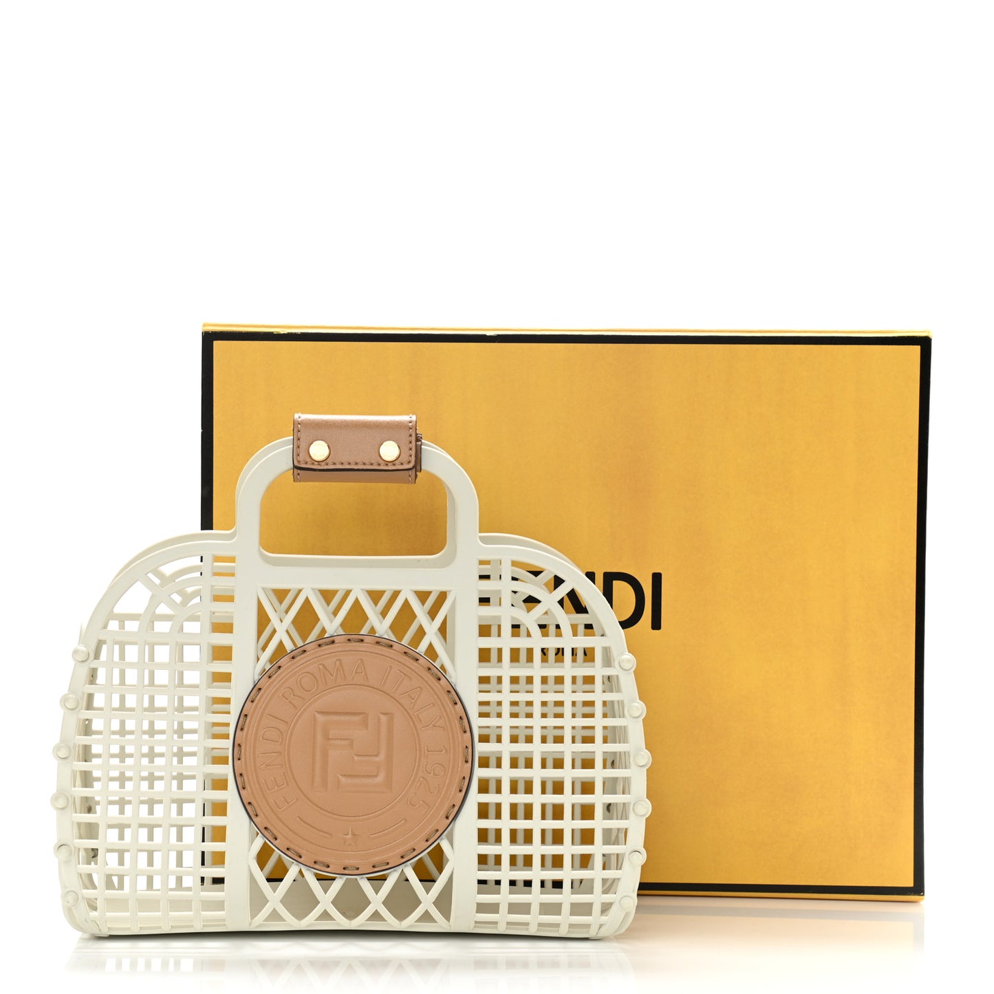 Recycled Plastic Vitello Liberty Matte Small Fendi Basket White Ice Miele Scuro