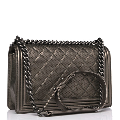Chanel Metallic Lambskin Perforated New Medium Boy Flap Dark Silver 2 of 10