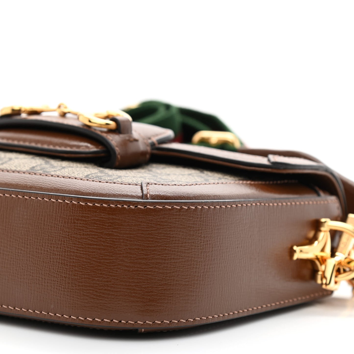 GG Supreme Monogram Web Mini Horsebit 1955 Shoulder Bag Beige Brown Sugar