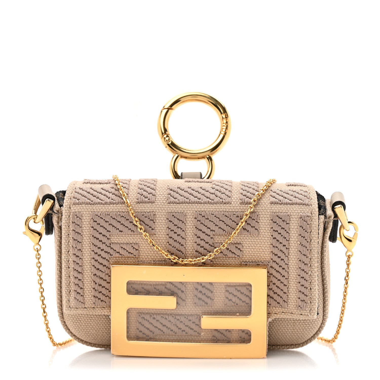 Fendi Canvas Vitello King FF Embroidered Nano Maxi Buckle Baguette Charm Nuvola 1 of 10
