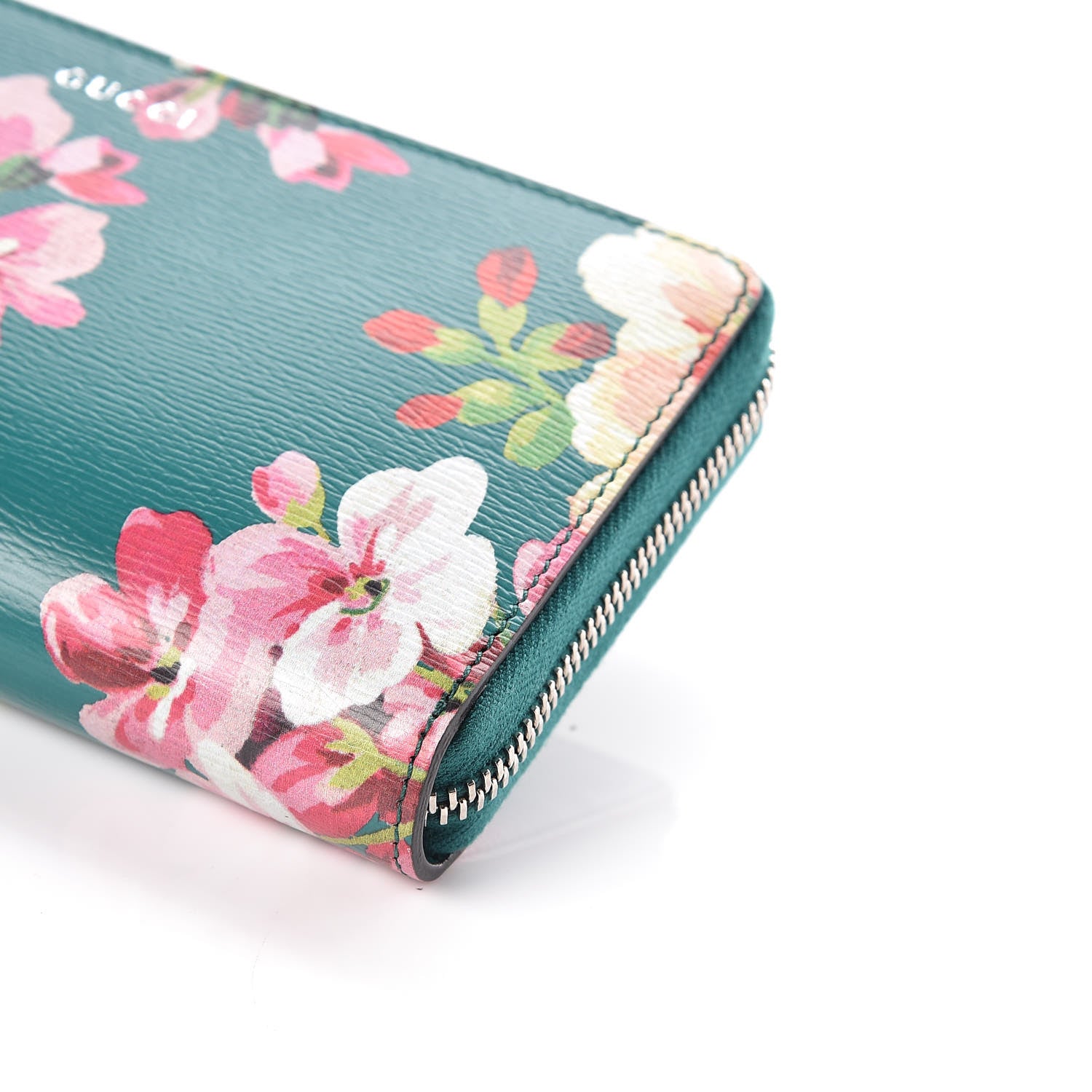 Gucci Calfskin Blooms Print Zip Around Wallet Bright Emerald Multicolor 8 of 10