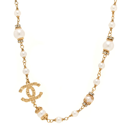 Chanel Pearl Crystal Textured CC Short Necklace Gold 1 of 5