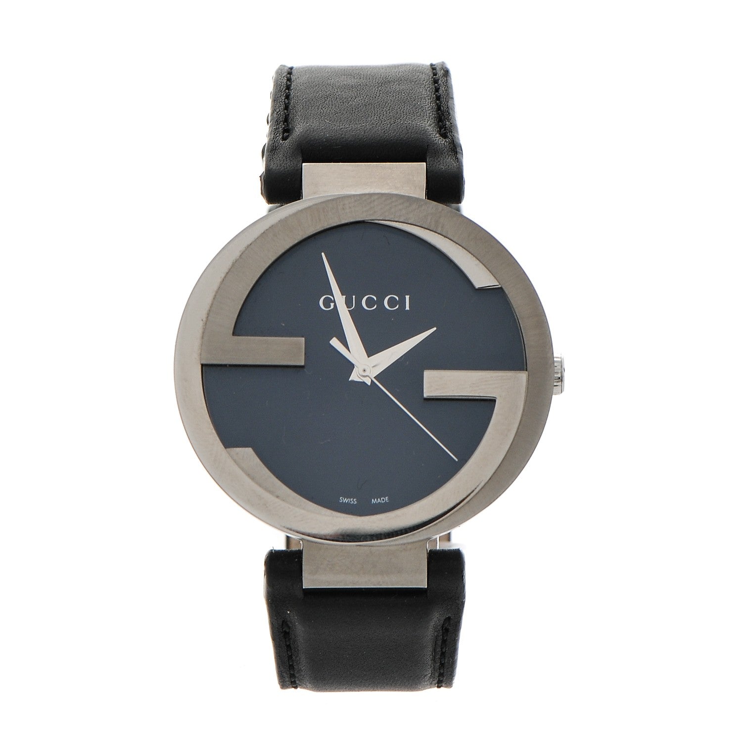 Gucci Stainless Steel Calfskin 42mm Interlocking G Quartz Watch Black 1 of 10