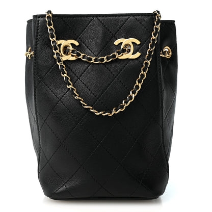 Chanel Lambskin Quilted Mini Bucket Bag With Chain  Black 2 of 19