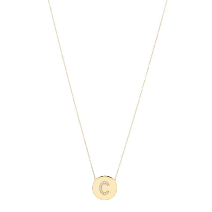 Jennifer Meyer 18K Yellow Gold Diamond Letter C Disc Necklace 1 of 5