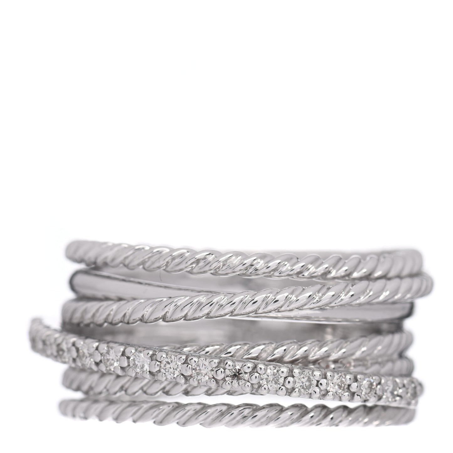 Sterling Silver Diamond 11mm Wide Crossover Cable Ring 56 7.5